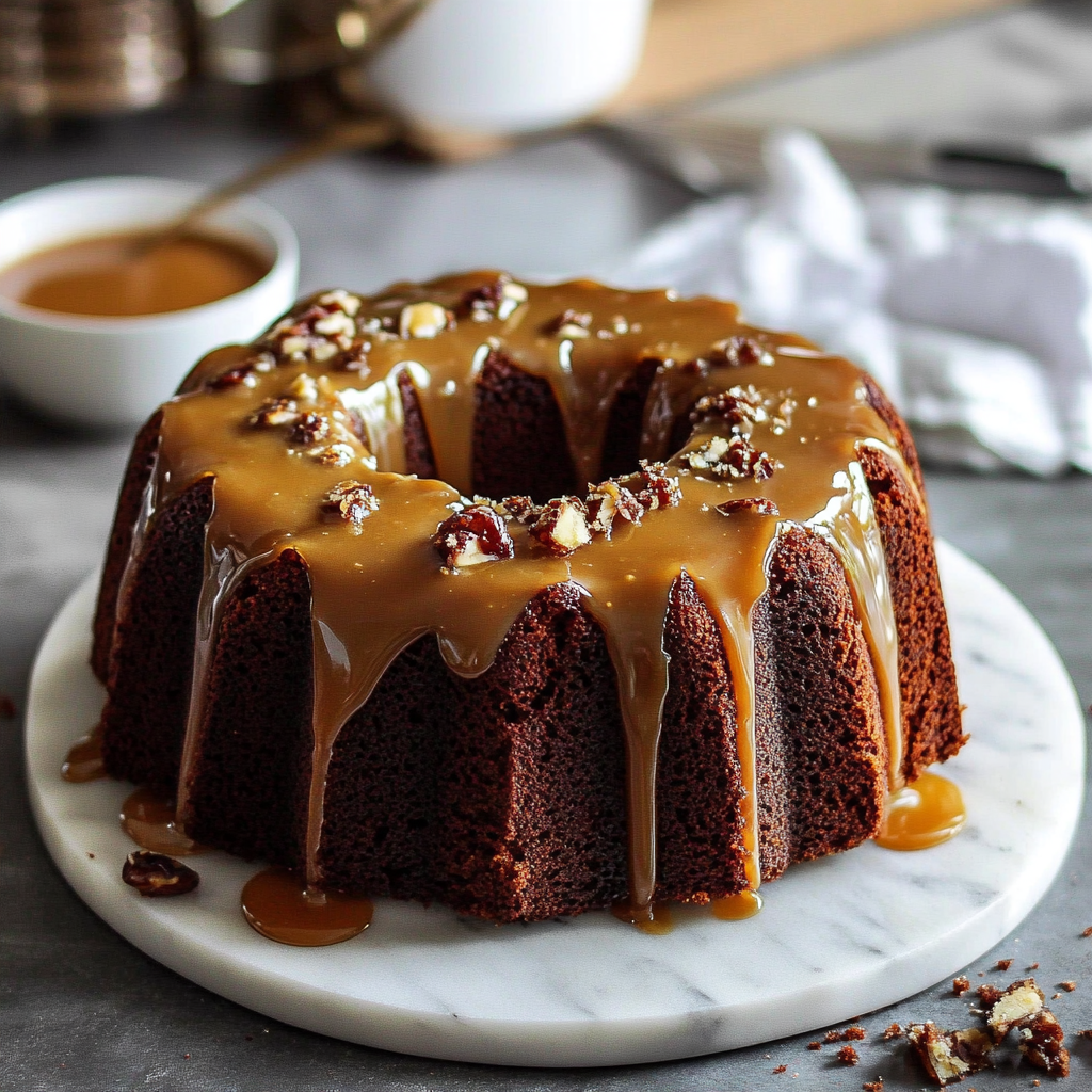 Date Syrup Cake with Caramel Glaze