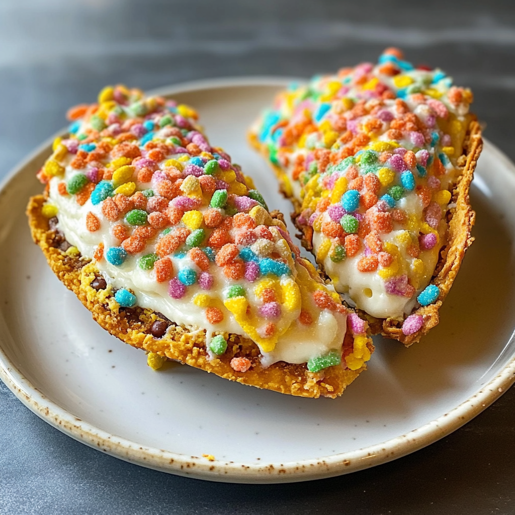 Fruity Pebbles Cheesecake Tacos