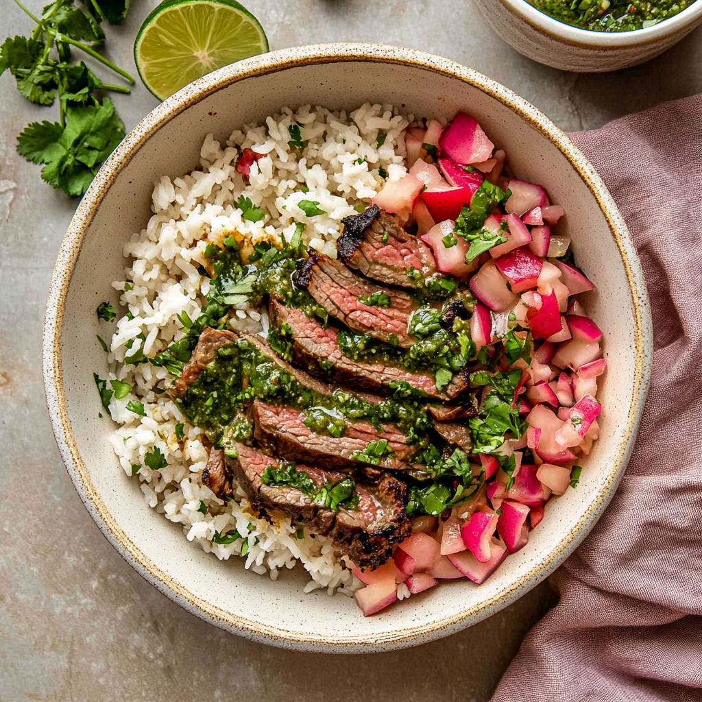 Skirt Steak Rice Bowls with Chimichurri Sauce