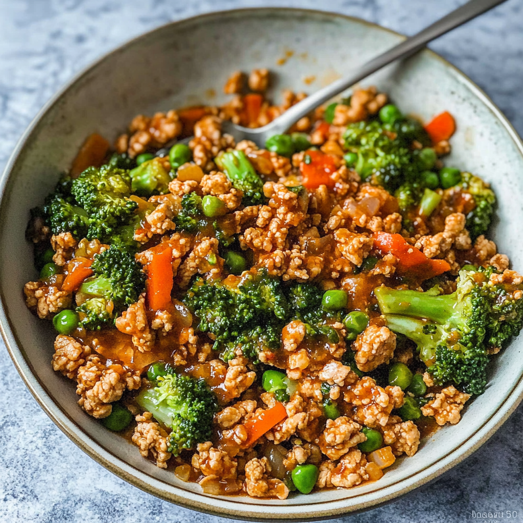 Teriyaki Ground Turkey, Broccoli and Peas