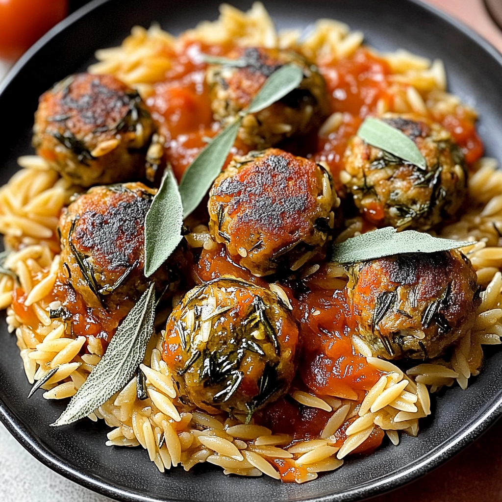 Irresistibly Juicy Baked Rosemary Chicken Meatballs with Tomato Orzo image 5